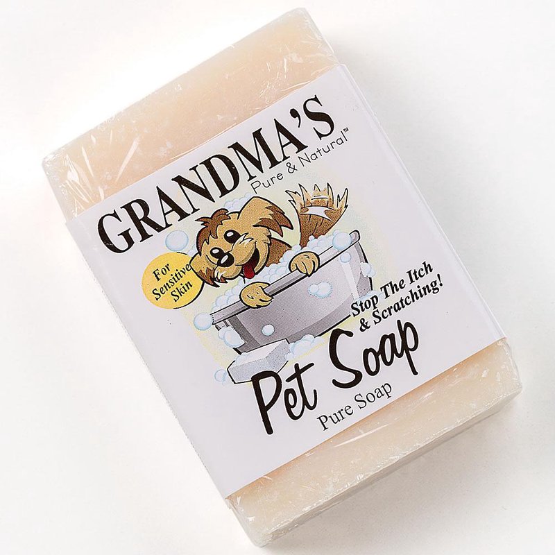 Handcrafted pet soap bar made in USA, featuring gentle, all-natural ingredients to soothe sensitive skin, ideal for pet grooming and health and wellness collections.