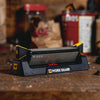 Three-sided benchstone sharpener with coarse and fine diamond abrasive plates, black base with yellow angle guides, suitable for Farm, Garden & Tool and Kitchen & Food use.