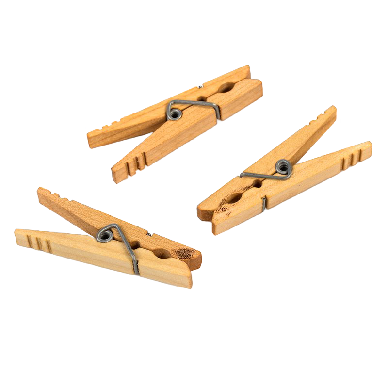 Three handcrafted maple spring clothespins with stainless steel springs, made in the USA, ideal for Home & Decor, Laundry Supplies, Clothesline Accessories, and Best Sellers collections.