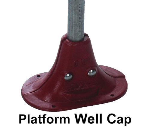 Handcrafted red platform well cap made in USA, designed for use with deep well pumps, featured in Appliances, USA Made, Water Pumps, and Deep Well Pumps collections.