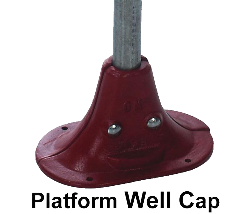 Handcrafted red platform well cap made in USA, designed for use with deep well pumps, featured in Appliances, USA Made, Water Pumps, and Deep Well Pumps collections.