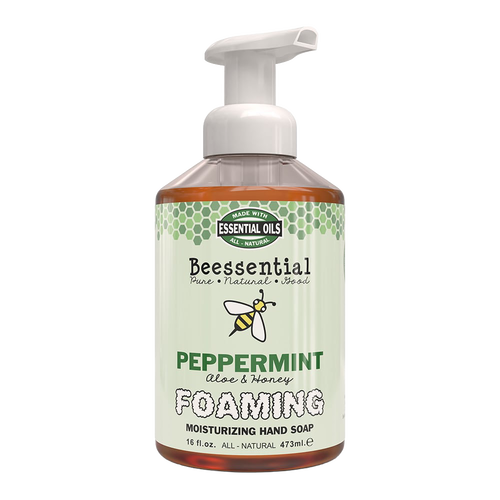 Handcrafted foaming hand soap made in the USA with peppermint, aloe, and honey for moisturizing; ideal for Health & Wellness, Soaps, and Best Sellers collections.