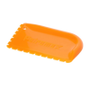 Orange pan scraper with textured edges and curved grip, designed for safely cleaning cast iron cookware, featured in Kitchen & Food, Cookware, Cast Iron, and Best Sellers collections.