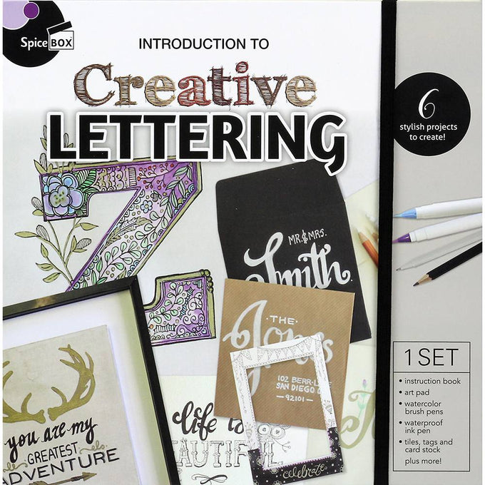 Boxed creative lettering kit featuring art supplies and instruction book for kids, designed for arts and crafts in Toys, Children's, and Best Sellers collections.