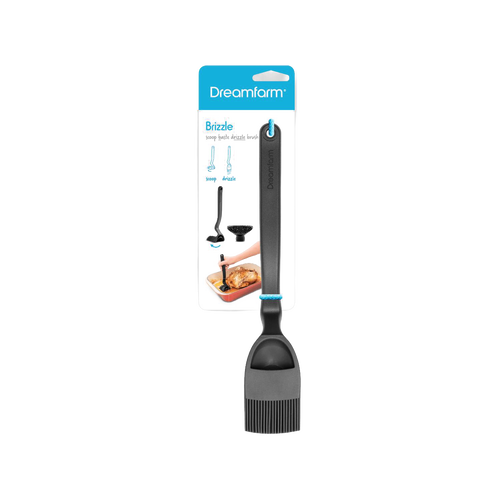 Black silicone basting brush with a scoop-shaped head featuring four holes to control liquid flow and a comfortable handle, ideal for Kitchen Gadgets, Cooking Helpers, and Grilling collections.