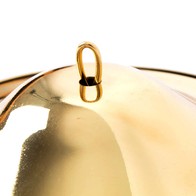Close-up view of a solid brass hanging smoke bell with top suspension loop, crafted for vintage lamps and featured in Lamps & Lighting, Parts and Accessories, Shade Rings and Holders, Best Sellers, and Promo Eligible collections.