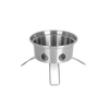Stainless steel portable fire kettle base with vent holes and foldable legs, designed for outdoor camping, emergency use, and garden tool collections.