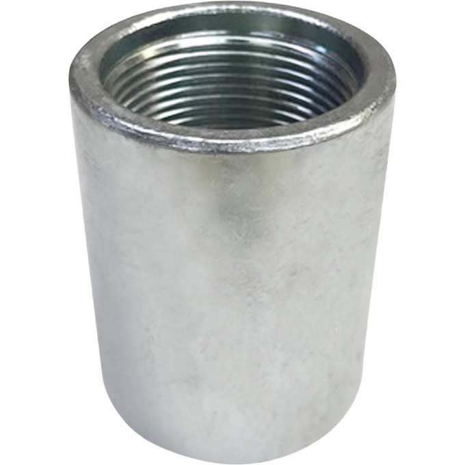 Metal drive coupling with internal threading, designed for joining sections of water pipe, featured in Appliances, Water Pumps, and Pump Parts and Tools collections.