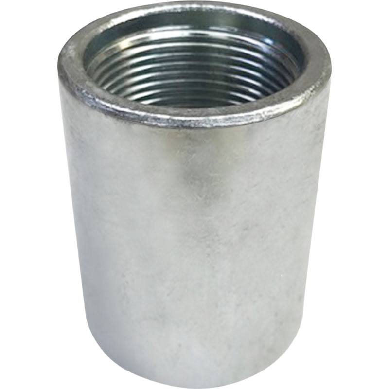 Metal drive coupling with internal threading, designed for joining sections of water pipe, featured in Appliances, Water Pumps, and Pump Parts and Tools collections.