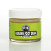 Small glass jar of Uncle Harry's Healing Foot Salve for Cracked Feet with a bright green label, containing a thick, natural balm in Health & Wellness and USA Made collections.