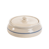 Handcrafted stoneware tortilla warmer with a simple blue stripe design, made in the USA for Kitchen & Food, Storage and Serving, and Best Sellers collections.