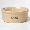 Large durable stoneware dog bowl in natural color with a glossy lead-free finish, designed to stay put, handcrafted in the USA, ideal for pet supplies and home decor collections.