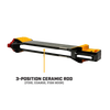 Black and yellow guided knife sharpener featuring diamond and ceramic sharpening surfaces with integrated guides, designed for precise edge sharpening in Farm, Garden & Tool and Kitchen & Food collections.