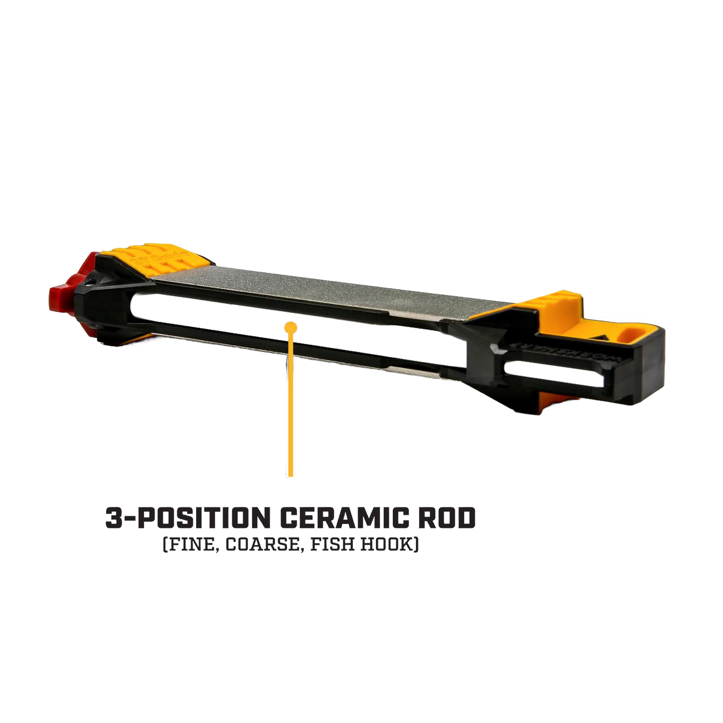 Black and yellow guided knife sharpener featuring diamond and ceramic sharpening surfaces with integrated guides, designed for precise edge sharpening in Farm, Garden & Tool and Kitchen & Food collections.