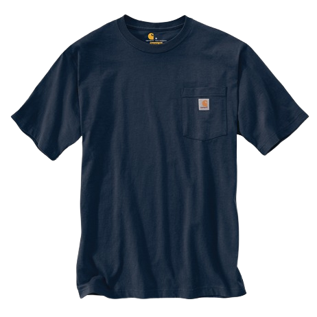 Durable handcrafted heavyweight cotton short-sleeve pocket t-shirt in navy with rib-knit crewneck and chest pocket displaying branded patch, ideal for Health & Wellness, Clothing and Accessories, Best Sellers, and Promo Eligible collections.