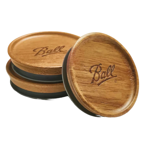 Set of three stackable wooden storage lids made from acacia wood with airtight seals, featuring engraved branding; ideal for kitchen storage and pantry organization in best sellers collections.