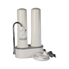 Compact white countertop water filtration system with two cylindrical chambers, chrome faucet attachment, and flexible hose, featured in Appliances and Emergency Supplies collections.