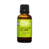 Amber glass bottle of natural hair and scalp elixir with vibrant green label, promoting root stimulation, part of Health & Wellness, Grooming and Personal Hygiene, USA Made, and Best Sellers collections.