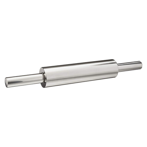 Sleek stainless steel rolling pin with smooth handles and nylon bearings for effortless dough rolling, featured in Kitchen & Food, Cookware, Baking Supplies, and Best Sellers collections.