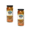 Two clear glass jars of handcrafted mild pepper mix with visible chunks of green, yellow, and orange peppers, made in USA, ideal for Kitchen & Food, Pantry, and Best Sellers collections.