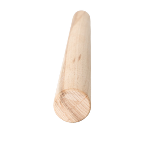 Smooth, light-colored wooden food stamper with a round flat end, designed for pressing ingredients in small crocks and jars, featured in Kitchen & Food and Food Preservation collections.