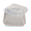 Square aluminum baking pan with encapsulated galvanized steel rims to prevent warping, featuring a clear plastic lid, ideal for Kitchen & Food, Cookware, Baking Supplies, and USA Made collections.