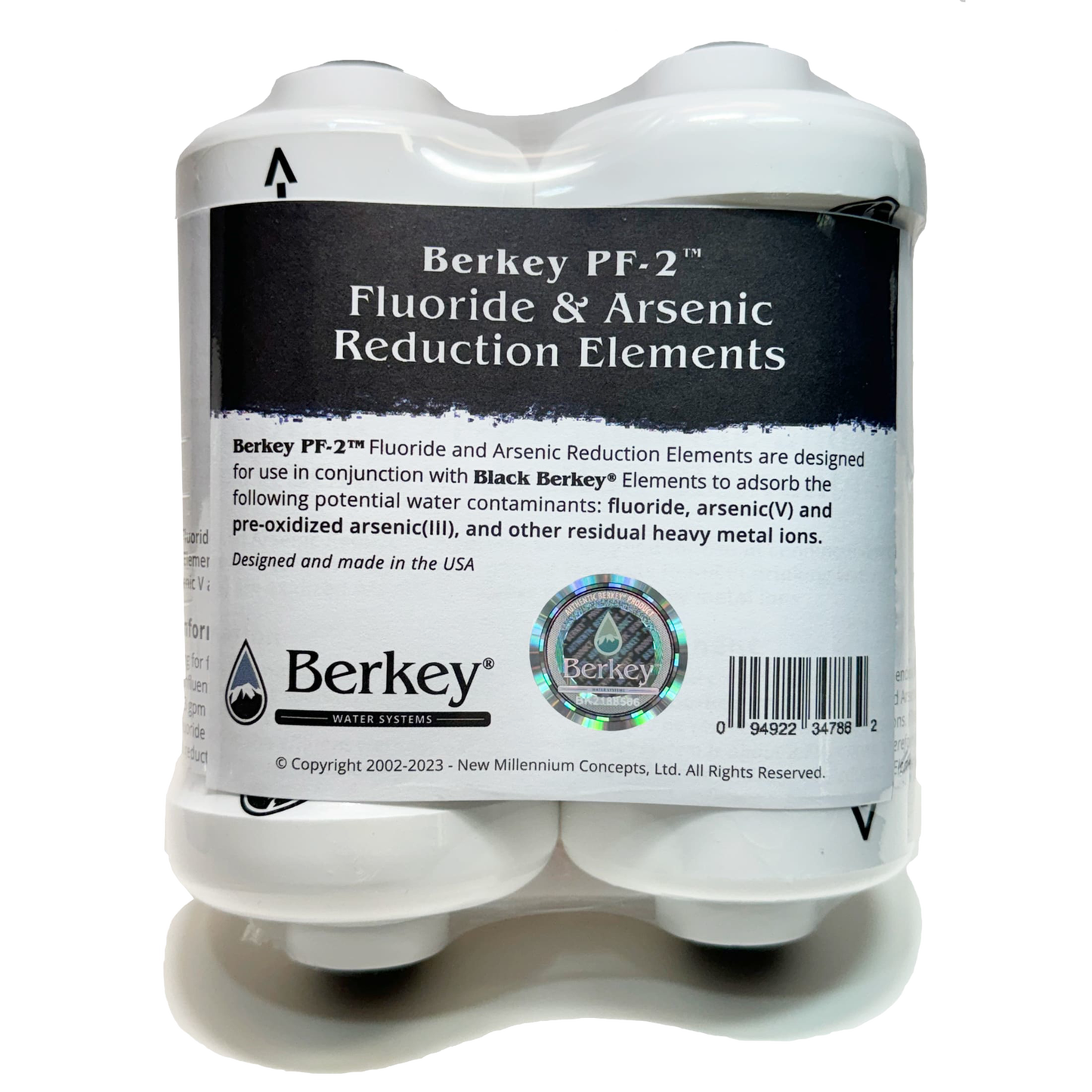 Pack of four Berkey PF-2 fluoride and arsenic reduction elements designed for use with water filters, made in the USA, ideal for emergency supplies and water treatment appliances.