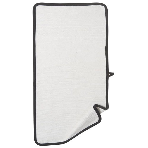 White 100% cotton oven towel with black edging and hanging loop, designed for versatile heat protection, ideal for Kitchen & Food, Kitchen Accessories, and Best Sellers collections.