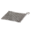 Stainless steel chainmail scrubber with interlocking rings and keyring, designed for heavy-duty cleaning of cast and wrought iron cookware, featured in Home & Decor, Household Cleaning, and Cleaning Utensils collections.