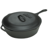 Extra deep cast iron chicken fryer with lid featuring self-basting nubs and skillet-style handle, pre-seasoned for even heating, ideal for Kitchen & Food and Cast Iron collections.
