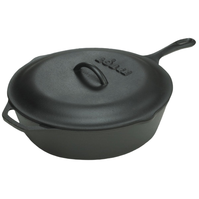 Extra deep cast iron chicken fryer with lid featuring self-basting nubs and skillet-style handle, pre-seasoned for even heating, ideal for Kitchen & Food and Cast Iron collections.