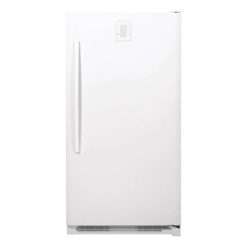 White upright gas freezer with a tall single door, minimalist handle, and temperature control panel, handcrafted Amish made and featured in Appliances, USA Made, and Best Sellers collections.