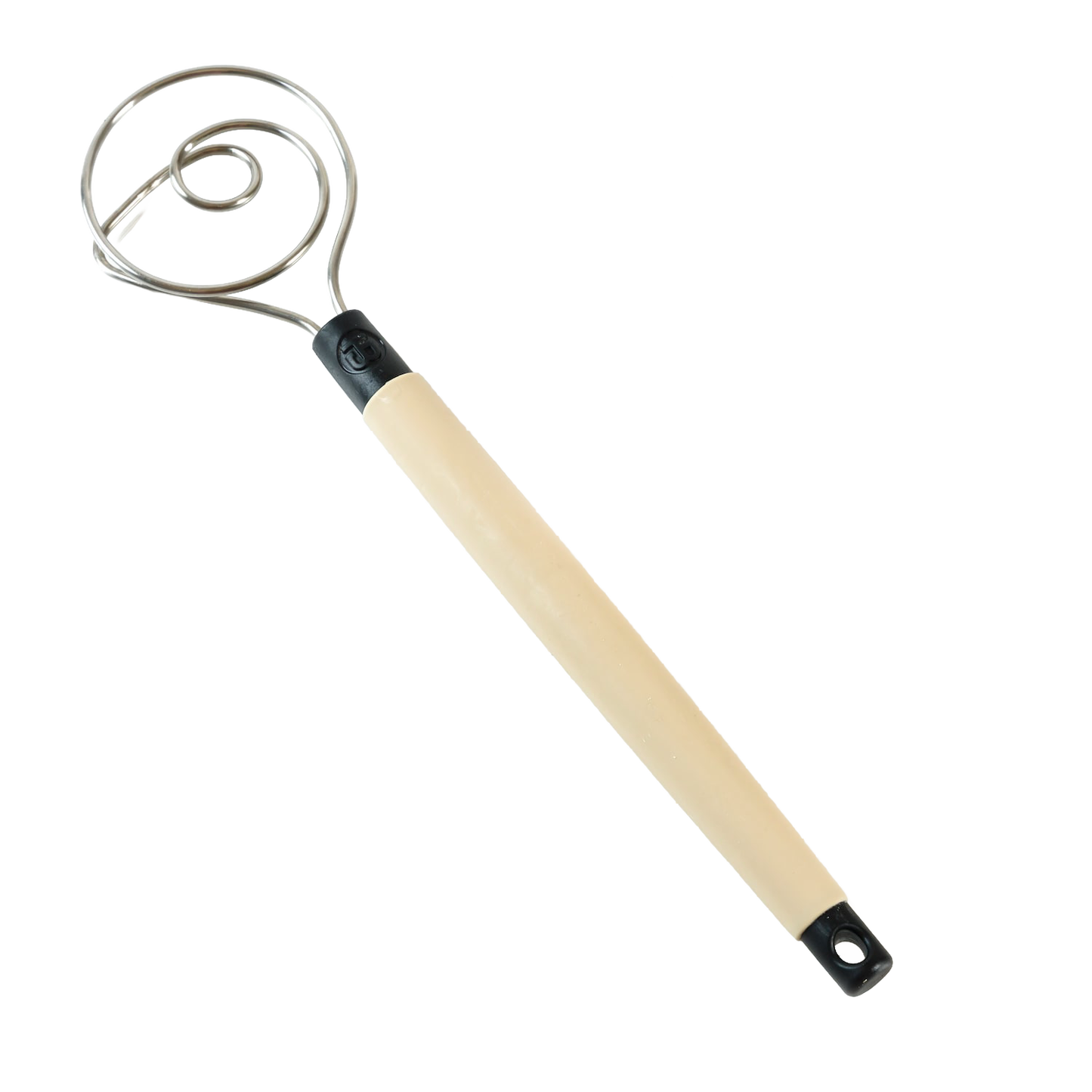 Sturdy dough whisk with full tang spiral metal head and smooth wooden handle, ideal for mixing bread dough and batter, featured in Kitchen & Food and Baking Supplies collections.