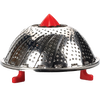Expandable stainless steel vegetable steamer basket with red plastic handle and feet, suitable for Kitchen & Food, Cookware, Pots and Pans, Kitchen Gadgets, and Best Sellers collections.