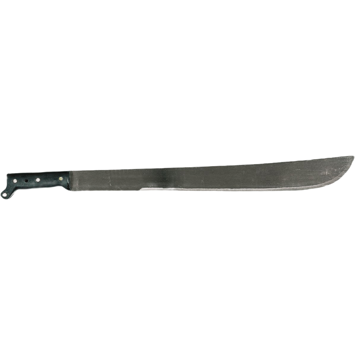 Tempered steel garden machete with a 22-inch thick, sharp blade and sturdy polymer handle secured by four brass rivets, ideal for farm, garden, and lawncare tasks.