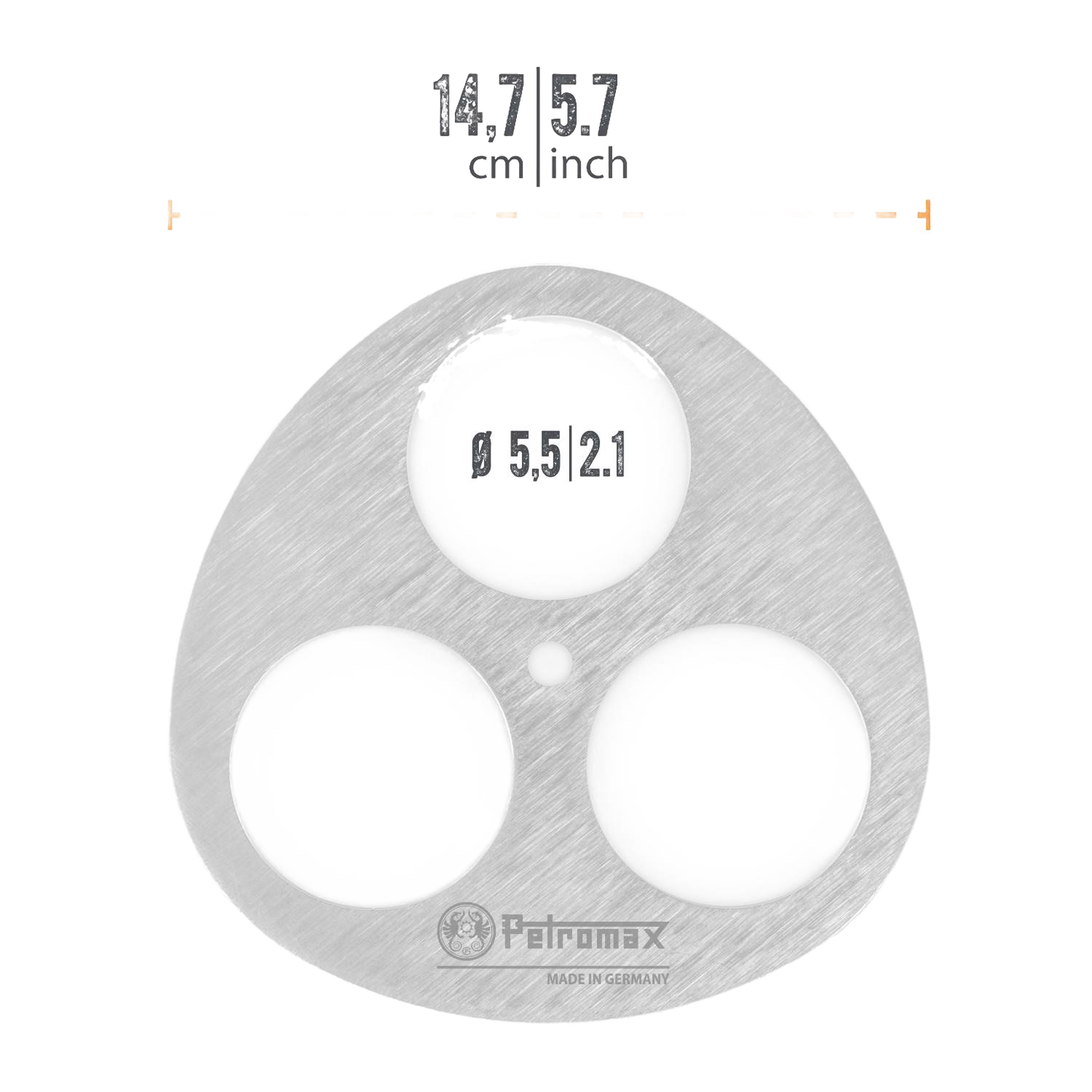 Lightweight stainless steel tripod lashing disc with three circular openings and embossed logo, crafted for building branch tripods, featured in Farm, Garden & Tool, Camping, Best Sellers, and Promo Eligible collections.