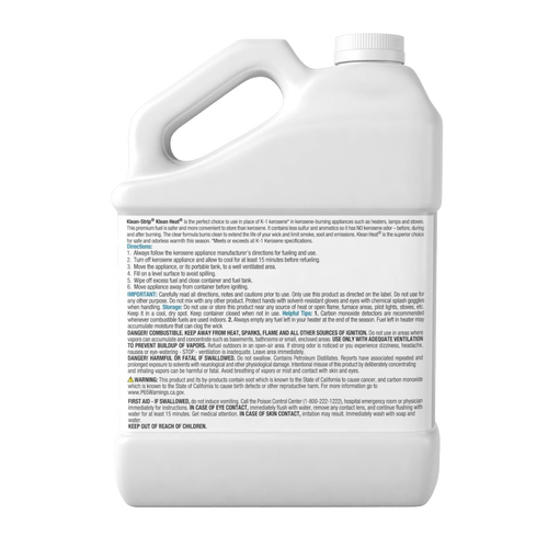 White plastic 1-gallon jug of premium clean-burning oil lamp fuel with handle and screw cap, featuring detailed safety and usage instructions, ideal for Farm, Garden & Tool, Lamps & Lighting, Emergency Supplies, and Lamp and Lantern Fuel collections.