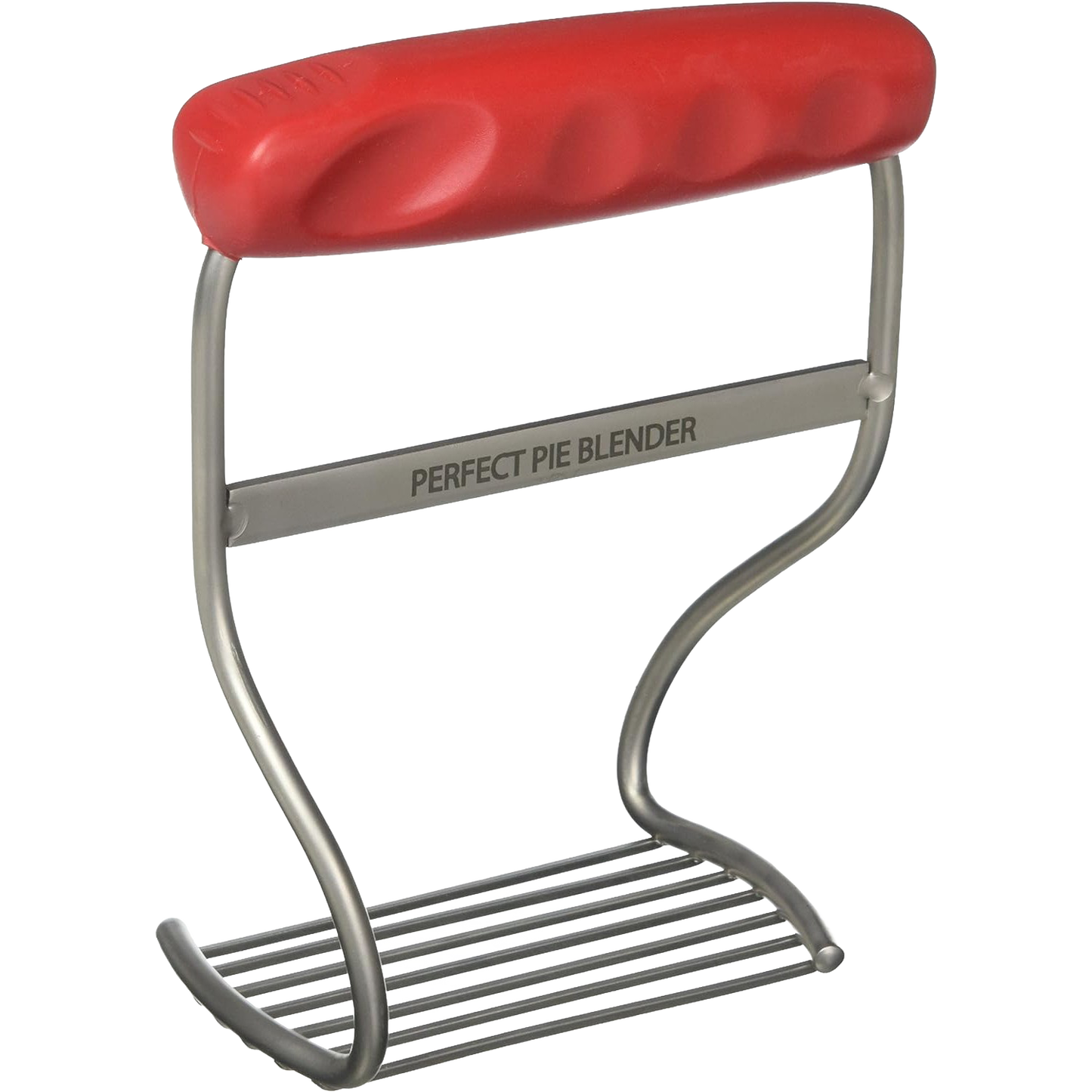 Handheld pie blender with solid stainless steel wires and a red rubber ergonomic handle, designed for easy mixing in baking and cooking, ideal for Kitchen & Food and Baking Supplies collections.