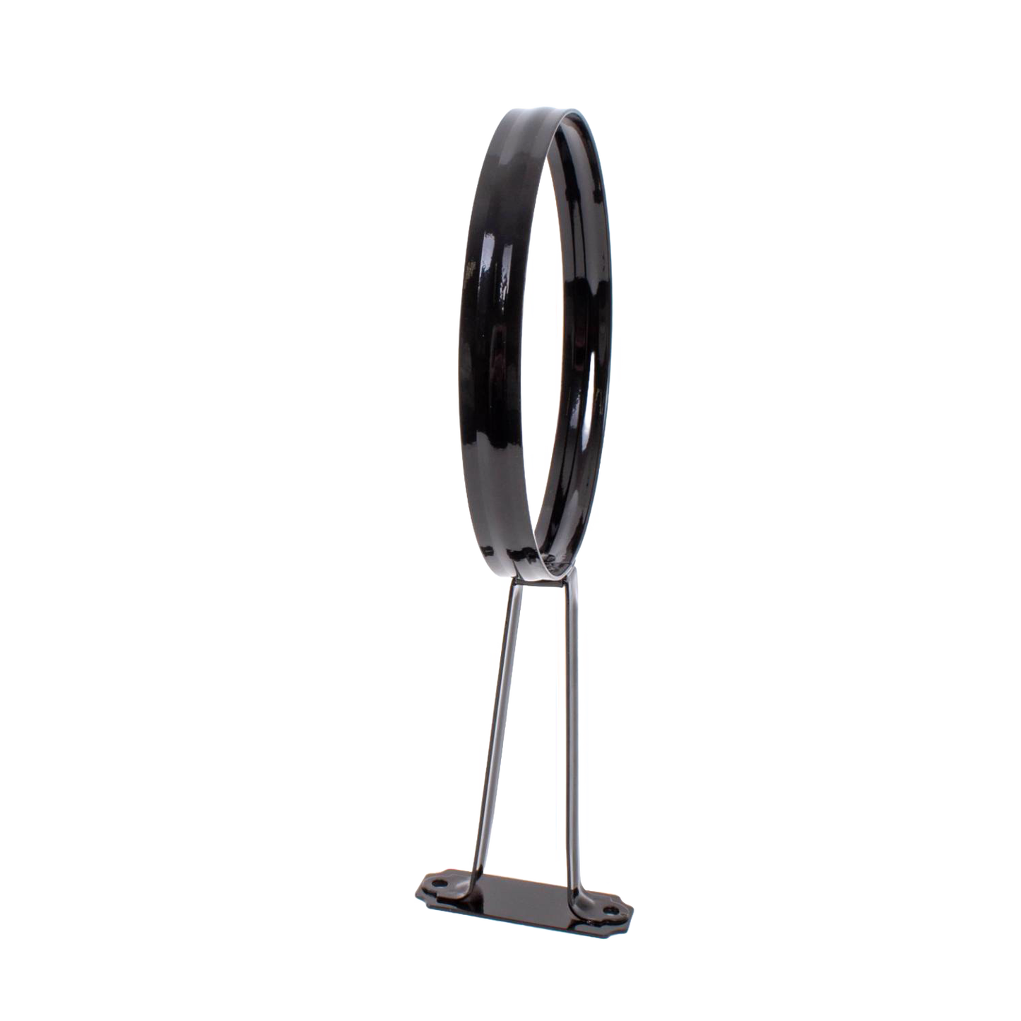 Unique handcrafted black metal wall bracket with an 11-3/4-inch arm and 6-inch diameter ring, designed for mounting Aladdin oil lamps, featured in Lamps & Lighting, Oil Lamps, Wall Lamps, Best Sellers, and Promo Eligible collections.