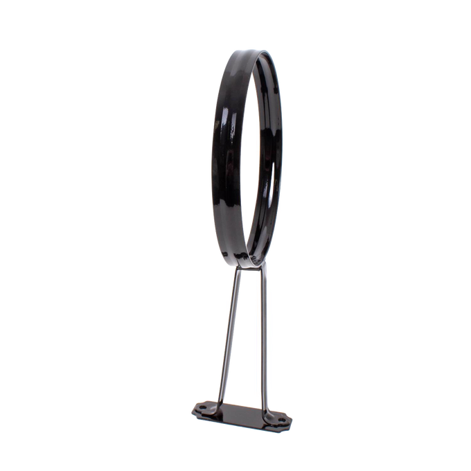 Unique handcrafted black metal wall bracket with an 11-3/4-inch arm and 6-inch diameter ring, designed for mounting Aladdin oil lamps, featured in Lamps & Lighting, Oil Lamps, Wall Lamps, Best Sellers, and Promo Eligible collections.