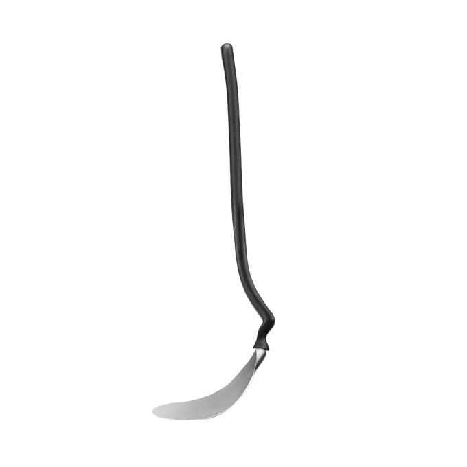 Flexible stainless steel grill spatula with serrated edge and black ergonomic handle, designed for cutting, flipping, and scraping, featured in Kitchen & Food and Grilling collections.