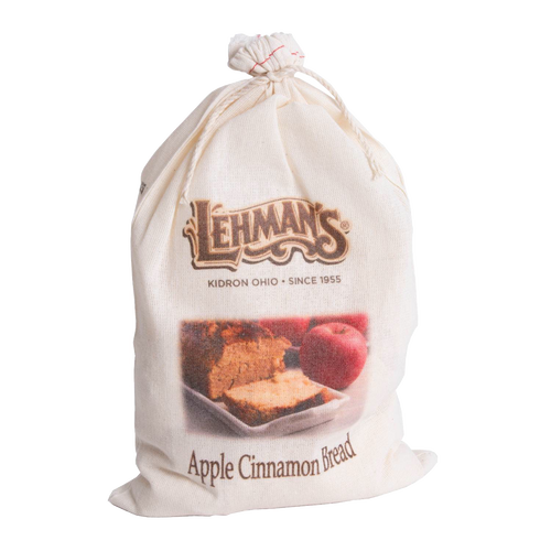Soft fabric drawstring bag of handcrafted Apple Cinnamon Bread mix with Lehman’s logo and rustic imagery, ideal for Kitchen & Food, Pantry, Dry Goods and Mixes, Best Sellers collections.