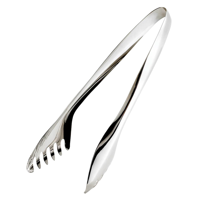 Heavy gauge stainless steel salad tongs with claw edges and mirror finish, designed for easy serving in Kitchen & Food, Storage and Serving, Best Sellers, and Promo Eligible collections.