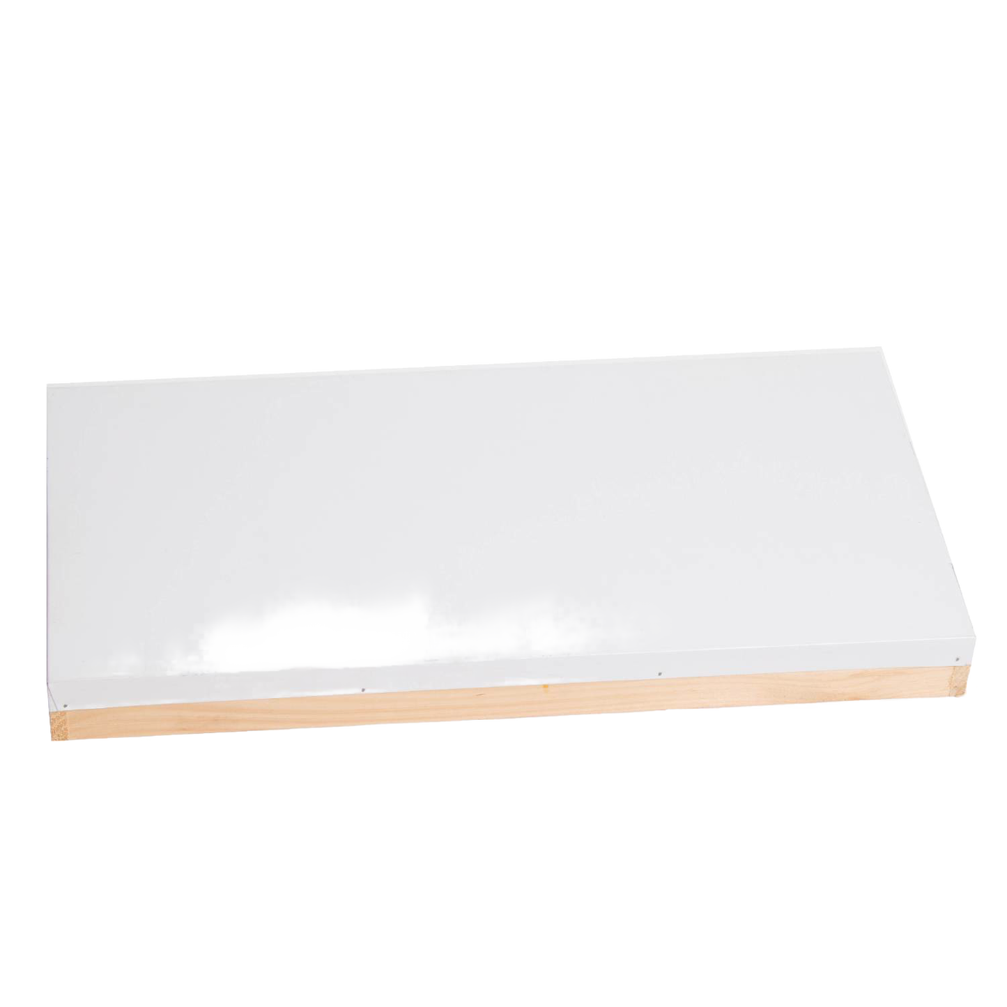 Rectangular telescoping metal hive cover with a white top and natural wood sides, handcrafted by an Amish family, ideal for beekeeping and farm tool collections.