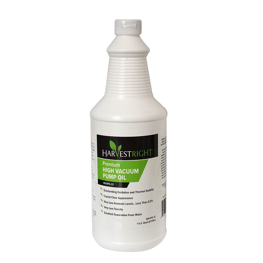 White plastic quart bottle of premium vacuum pump oil with clear labeling, ideal for dry food preservation, kitchen use, and featured in best sellers and promo eligible collections.