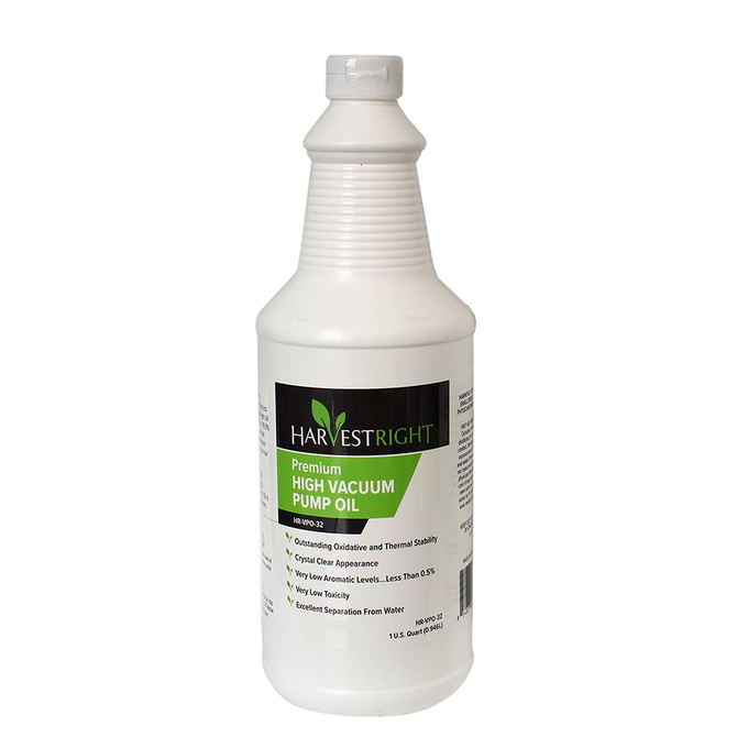 White plastic quart bottle of premium vacuum pump oil with clear labeling, ideal for dry food preservation, kitchen use, and featured in best sellers and promo eligible collections.