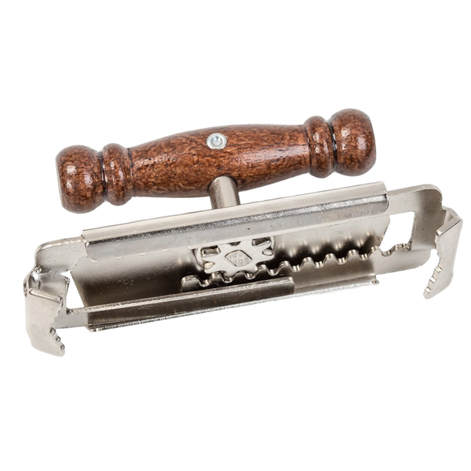 Jar opener tool with chromed steel jaws and turned wooden handle designed to grip and twist tight jar lids, ideal for those with limited hand mobility in Kitchen Gadgets and Cooking Helpers collections.