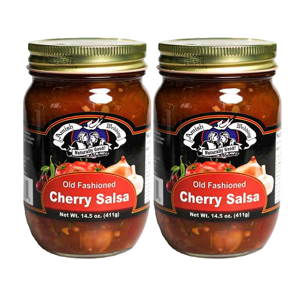 Two 14.5-ounce jars of handcrafted, kettle-cooked cherry salsa with thick, chunky texture, made in USA, ideal for Kitchen & Food, Snacks and Sweets, Pantry, and Best Sellers collections.