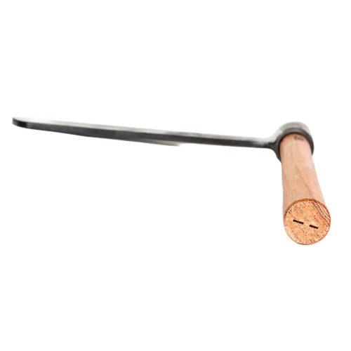 Hand-forged splitting froe with long metal blade and smooth wooden handle, crafted for precise wood splitting, featured in Farm, Garden & Tool and Wood Cutting collections.