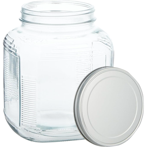 Clear square 1-gallon replacement jar with screw-on lid, handcrafted in the USA, designed for butter making and kitchen use in specialty equipment and best sellers collections.